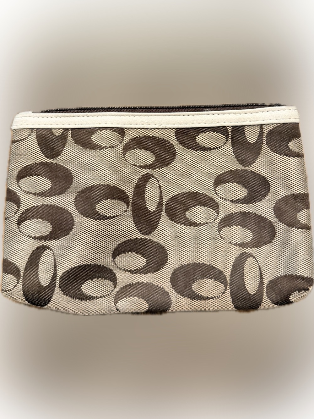 Coach Cream and Brown Signature Jacquard Pouch